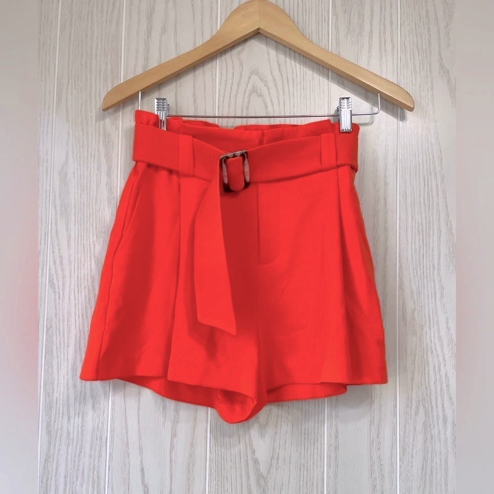 Nine West Orange Paper Bag Belted Shorts Size XS